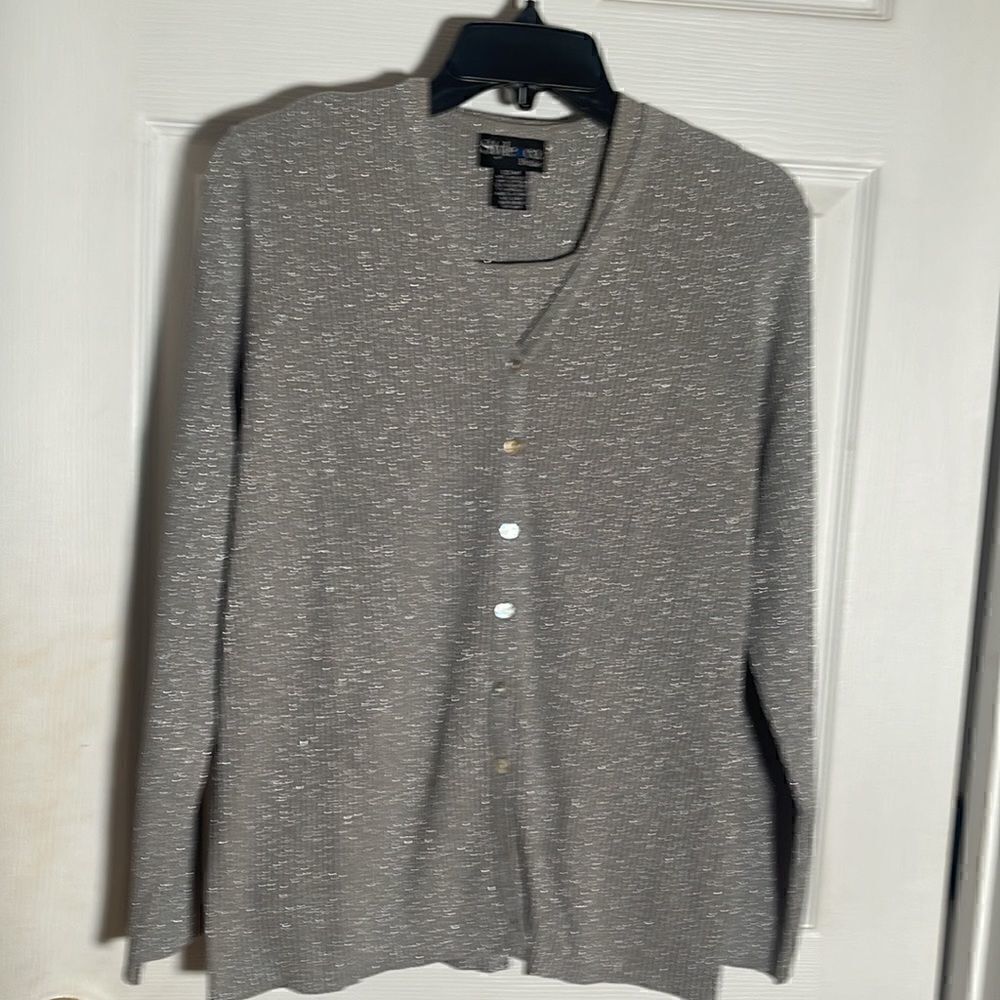 Beautiful Style & Co. 2 Piece Shimmering Metallic Silver Sweater Set
